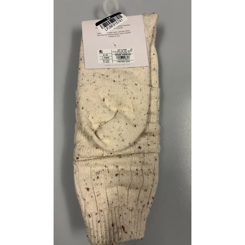 Auden Slouch Crew Boot Socks Sour Cream Speckled Ribbed Cotton Blend 4-10